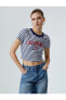 4sal10190ık 7s2 Lacivert Çizgili Genç Kız Viskoz Jersey Kısa Kollu T-shirt