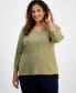 Plus Size Printed Henley 3/4-Sleeve Top, Created for Macy's