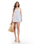 Stradivarius STR mini dress with open back detail in light blue Lavander, M - фото #1