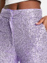 Фото #3 товара ASOS DESIGN straight sequin ankle grazer trousers in purple