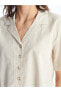 Фото #4 товара Düz Kısa Kollu Crop Keten Karışımlı Kadın Gömlek