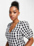 Фото #5 товара Monki mini smock dress with puff sleeves in monochrome gingham