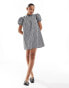 Фото #2 товара ASOS DESIGN babydoll smock dress with puff sleeve in black gingham