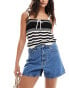 Mango longline relaxed denim shorts in mid blue