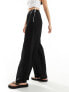 Bershka crinkle wide leg trousers in black M - фото #7