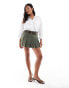 Фото #4 товара ASOS DESIGN Petite tailored belted mini skirt with exposed lining in khaki