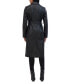 Women's Belted Snap Front Faux Leather Long Trench Coat