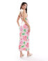 ASOS DESIGN halter neck midi dress with twist back in pink floral