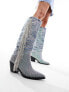 Azalea Wang Domingo western fringe embellished knee boots in denim