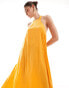 ASOS DESIGN satin racer trapeze volume maxi dress with gold hardware in orange