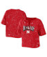 ფოტო #2 პროდუქტის Women's Scarlet Nebraska Huskers Bleach Wash Splatter Cropped Notch Neck T-shirt