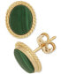 ფოტო #1 პროდუქტის Lapis Lazuli Oval Stud Earrings in 14k Gold (Also in Malachite)