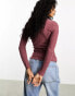 ONLY lettuce edge high neck ribbed top in dark pink