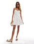 Фото #4 товара Hollister floral print open back linen mini dress in white