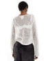 Monki long sleeve crochet top with rose detail in white