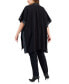 ფოტო #2 პროდუქტის Plus Size Faux-Leather-Trim Open-Front Side-Slit Poncho