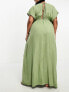 ASOS DESIGN Curve flutter sleeve maxi beach dress with tie detail in khaki