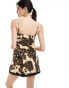 Miss Selfridge satin tie front cami top in animal print