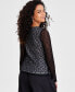 Petite Long-Sleeve Mesh Lace Top, Created for Macy's Черный, P/M - фото #2