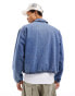 ASOS DESIGN cropped denim harrington jacket in mid wash blue BLAU, 2XL - Chest 46-48 - фото #3