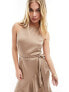 Style Cheat halterneck cami midi dress with tie waist in taupe