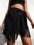 Фото #1 товара Edited satin jacquard fringe mini skirt in black