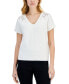 Women's Embroidered-Shoulder Short Sleeve V Neck Sweater