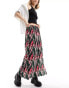 Pieces plisse maxi skirt in multi graphic print