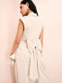 Фото #7 товара ASOS LUXE linen look long line sleeveless tailored blazer with bow back in stripe