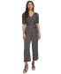 Фото #1 товара Women's Printed Ruched-Sleeve Cropped Jumpsuit