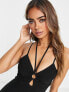 Фото #3 товара Miss Selfridge bengaline strappy halter jumpsuit in black