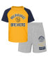 Фото #1 товара Toddler Boys and Girls Gold and Heather Gray Milwaukee Brewers Two-Piece Groundout Baller Raglan T-shirt and Shorts Set
