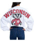 Фото #9 товара Women's White Wisconsin Badgers Raw Hem Cropped Long Sleeve T-shirt