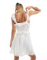 Miss Selfridge broderie frill detail strappy mini sundress in ivory Бежевый, 36 - фото #4