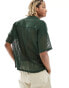 Фото #2 товара Native Youth mesh knit button through short sleeve shirt in dark green