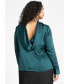 Plus Size Strong Shoulder Draped Back Satin Blouse