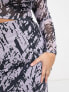 Фото #2 товара Noisy May Curve mesh midi skirt co-ord in lilac and black graphic print
