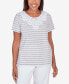 ფოტო #3 პროდუქტის Petite Classic Neutrals Lace Neck Striped Split Hem T-shirt
