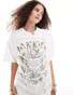 Фото #1 товара ASOS DESIGN slash front rock oversized t-shirt graphic with hotfix in cream