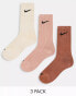 Nike Training Everyday Plus Cushioned 3 pack socks in natural