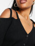 Фото #3 товара Miss Selfridge button through cold shoulder rib top in black
