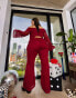 Labelrail x Holly Marston low rise fit and flare lace trousers co-ord in oxblood Красный, 2XL - фото #6