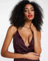 Фото #3 товара ASOS DESIGN midi dress in satin with twist front detail in burgundy