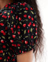 Фото #3 товара Miss Selfridge button through mini tea dress in cherry print