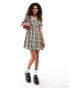 Something New button through mini shirt dress in navy and beige check