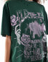 ASOS DESIGN nibbled oversized t-shirt with cutabout rock graphic in dark green