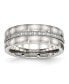 Stainless Steel Brushed Polished CZ Checkered 7.5mm Band Ring