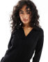 YAS wide rib knitted midi dress with open polo neck in black - BLACK