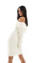 Фото #3 товара Miss Selfridge lash rib knit fold over bardot mini dress in cream