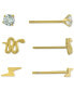 ფოტო #1 პროდუქტის 3-Pc. Set Cubic Zirconia, Snake, & Lightening Bolt Stud Earrings in Gold-Plated Sterling Silver, Created for Macy's